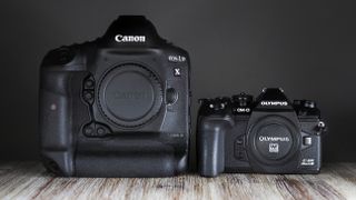 Size matters? The Olympus OM-D E-M1 Mark III (right) next to the Canon EOS-1D X Mark III (left)