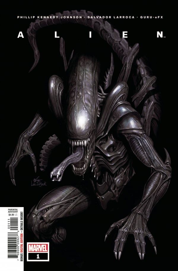 The main cover for Marvel's "Alien #1" comic book.
