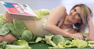 Kaye Adams on a bed of cabbages