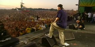 Fred Durst of Limp Bizkit on stage at Woodstock '99