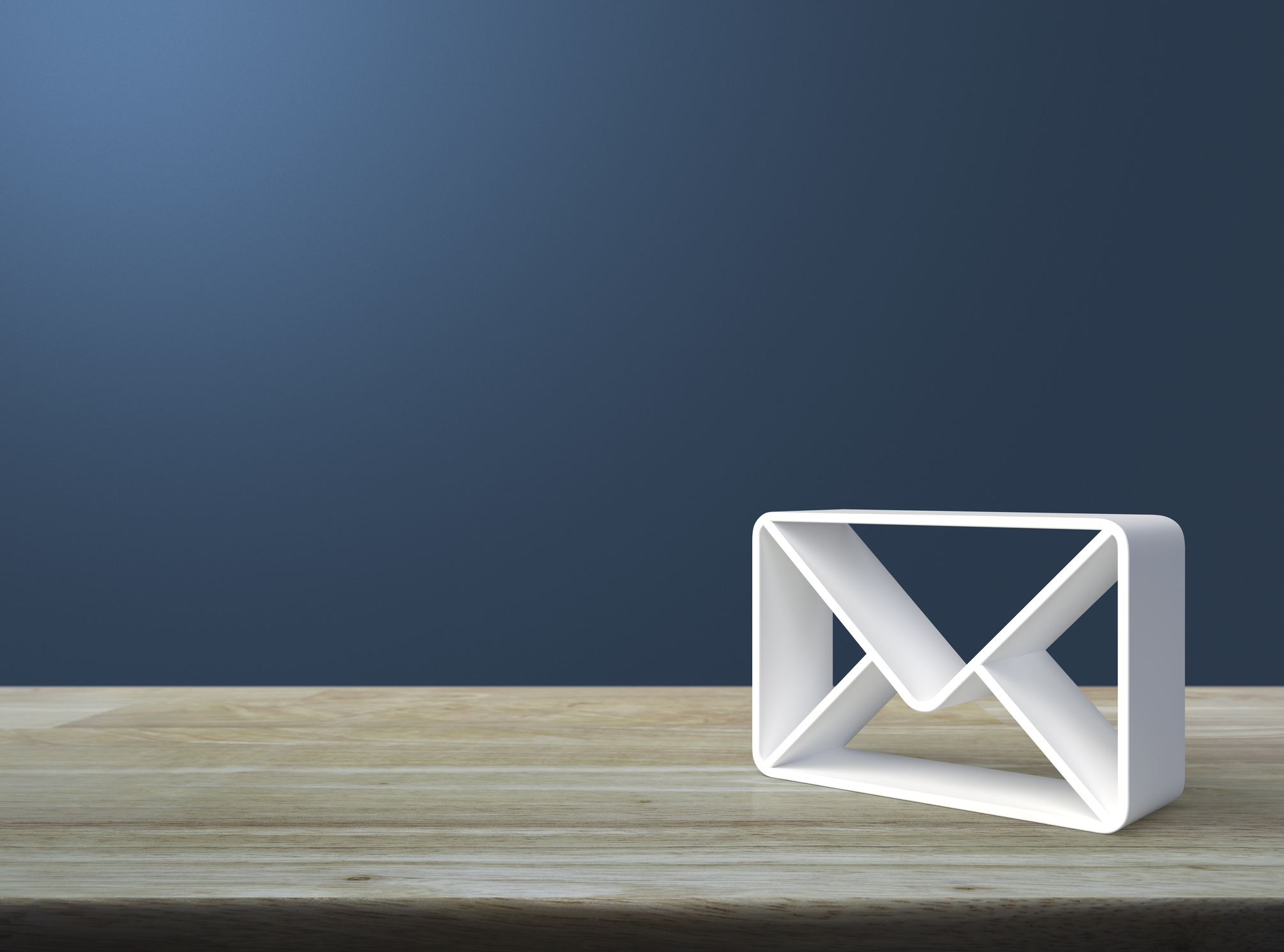 Mail 3d icon on wooden table over light blue wall