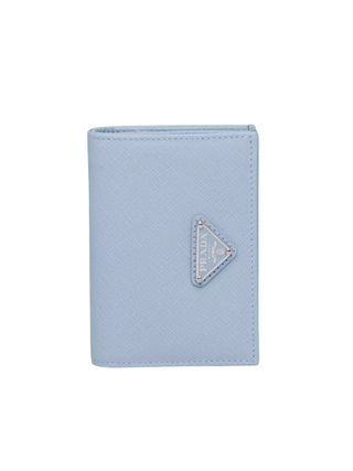 Small Saffiano Leather Wallet in baby blue.