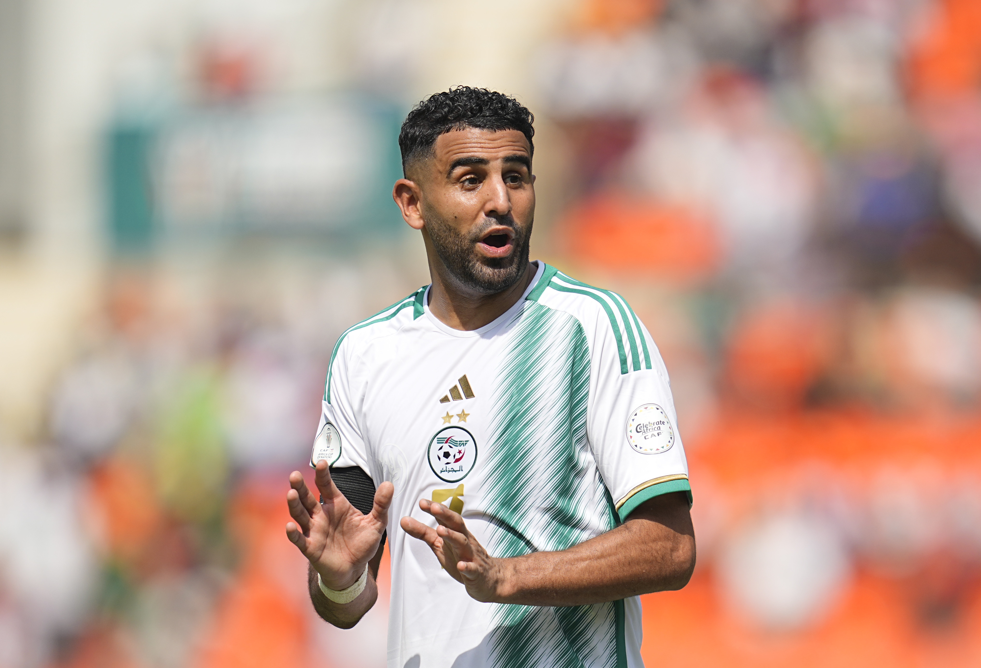 Riyad Mahrez in action for Algeria against Burkina Faso at the Africa Cup of Nations in January 2024.