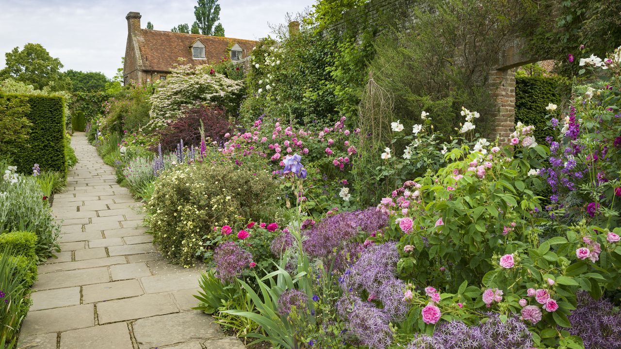 landscaping with roses in a garden at Sissinghurst Castle Garden