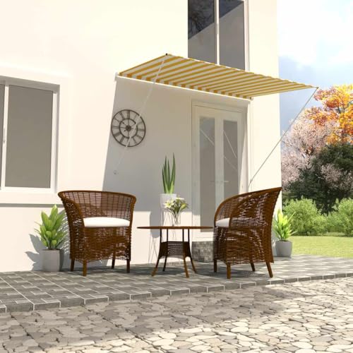 Vidaxl Retractable Awning 200x150cm - Manual Yellow/white Window Canopy, Sun Shade for Garden/terrace, Uv and Water, Steel Frame