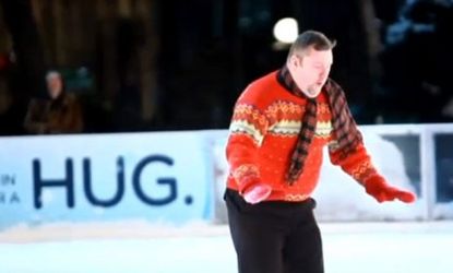 The apparent klutz was actually professional figure skater Kenny Moir performing for the pranksters at Improv Everywhere. 