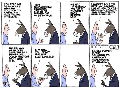 Political cartoon U.S. Obamacare Democrats voters