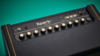 The controls of a Positive Grid Spark 1 guitar amp