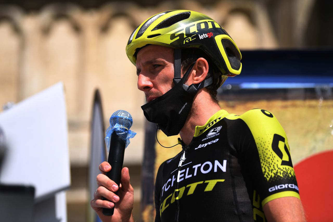 Simon Yates on the podium at the Vuelta a Burgos.
