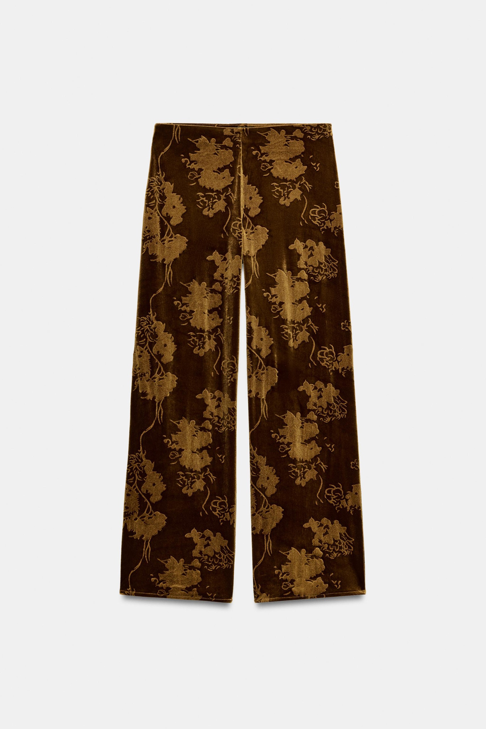 Velvet Print Pants - Brown / Green - S