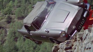 The Aston Martin going over the cliff in The Italian Job