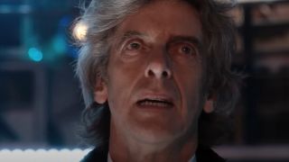 A close up of Peter Capaldi as The Doctor befor regenerating.