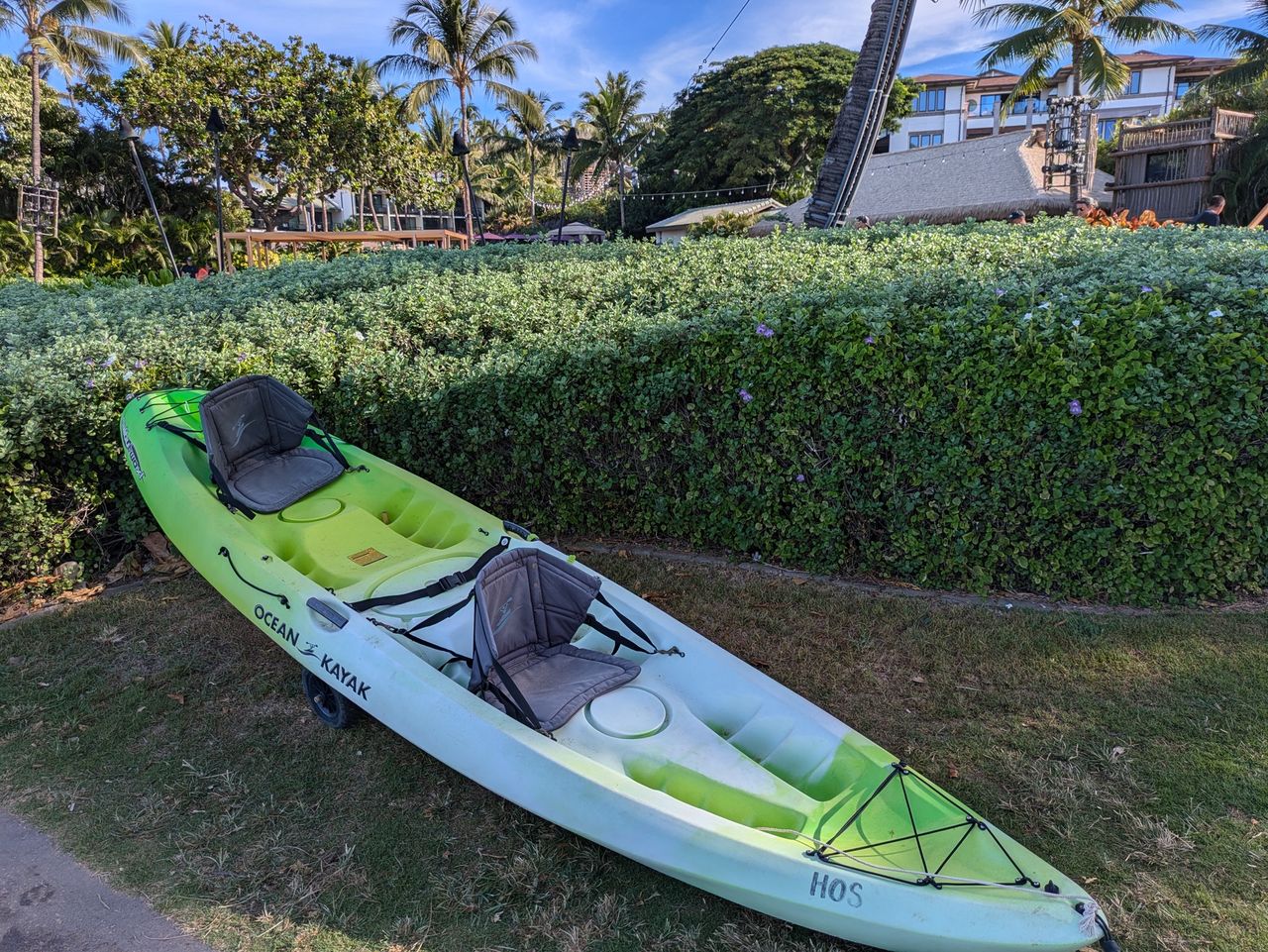 Green kayak shot by the Pixel 8a