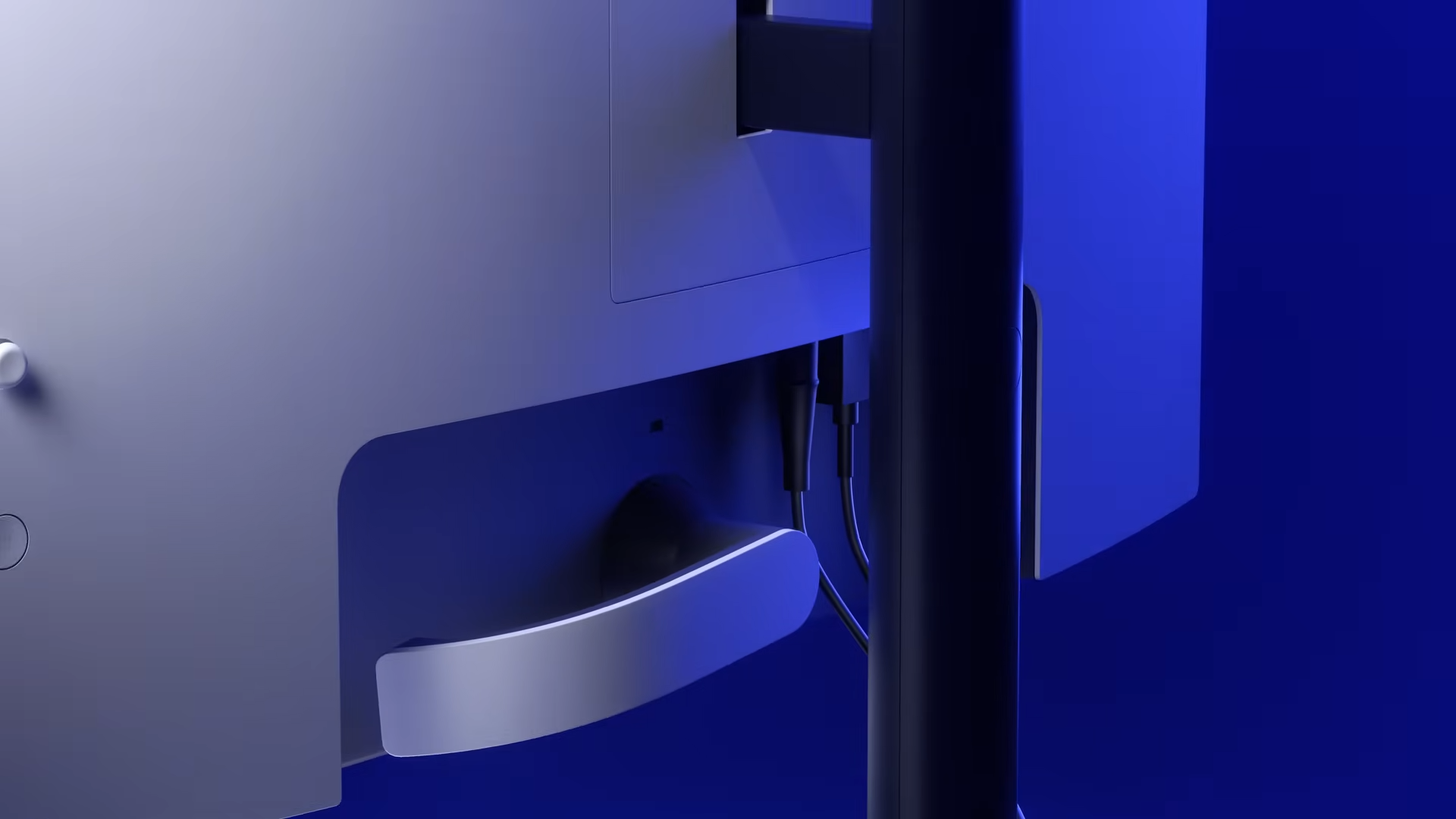 Close up of 27-inch PlayStation Monitor DualSense charging hook.