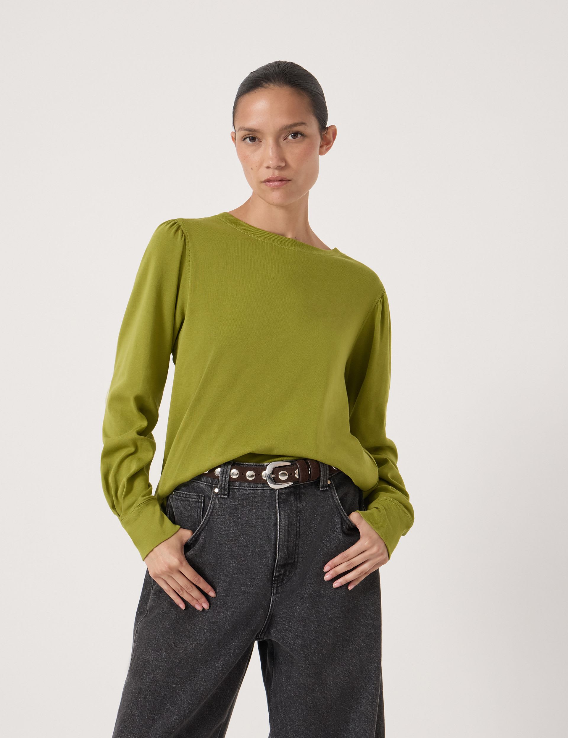 Pure Cotton Jersey Puff Sleeve Top