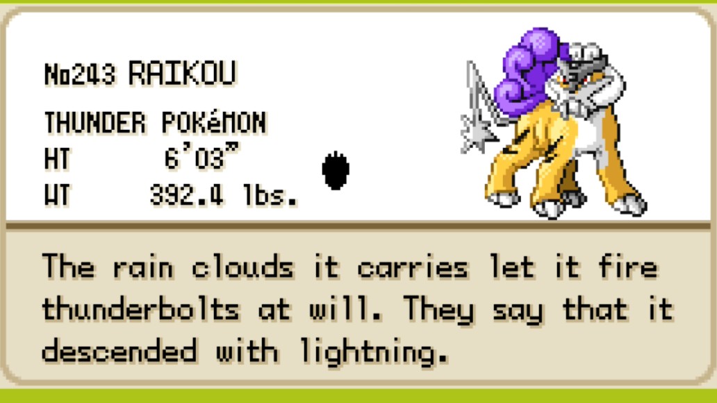 Raikou Pok&amp;eacute;dex entry in Pok&amp;eacute;mon LeafGreen