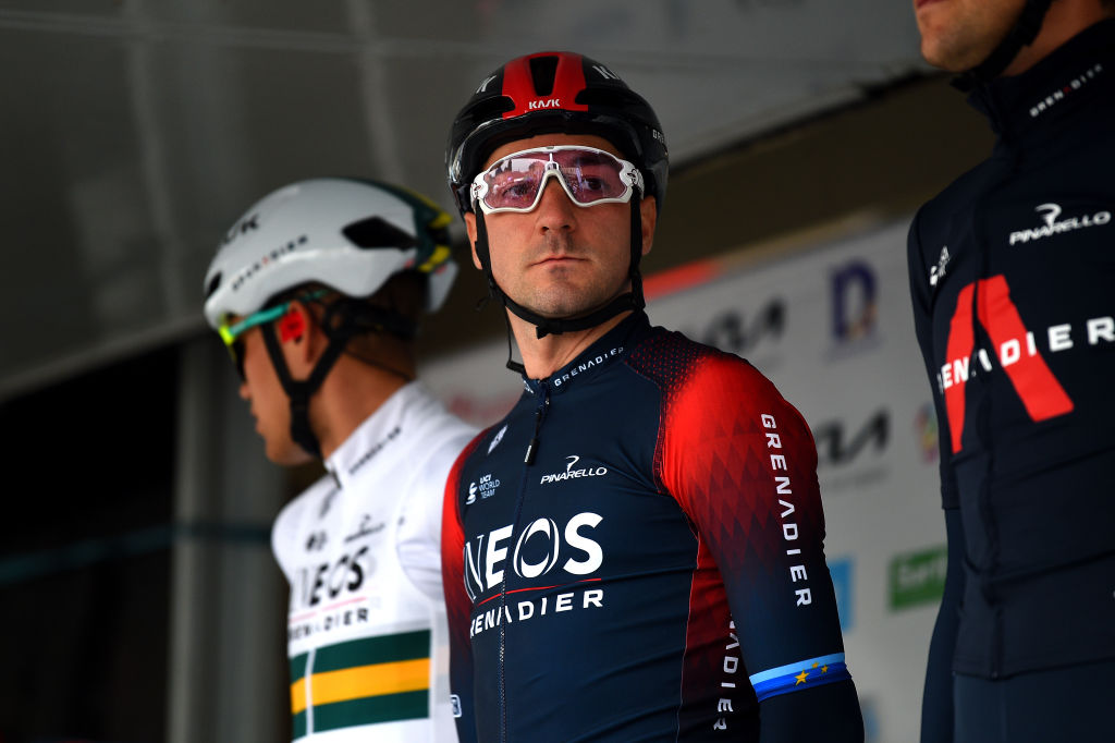 MAMERS FRANCE APRIL 05 Elia Viviani of Italy and Team INEOS Grenadiers during the team presentation prior to the 68th Circuit Cycliste Sarthe Pays de la Loire 2022 Stage 1 a 1923km stage from Mamers to Mamers CircuitSarthe on April 05 2022 in Mamers France Photo by Dario BelingheriGetty Images