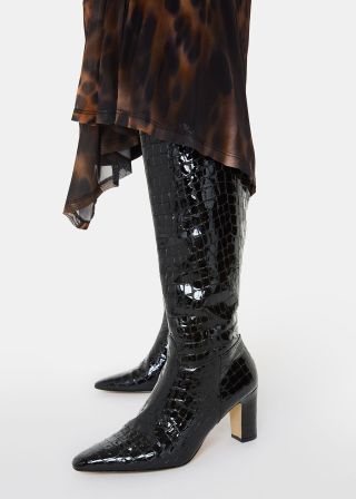 Black Albie Croc Knee High Boot