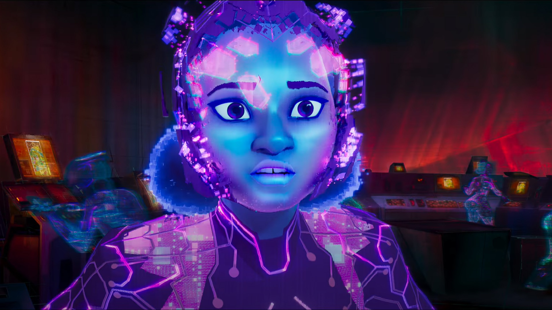 Spider-Byte looks concerned in this screenshot from Spider-Man: Across the Spider-Verse