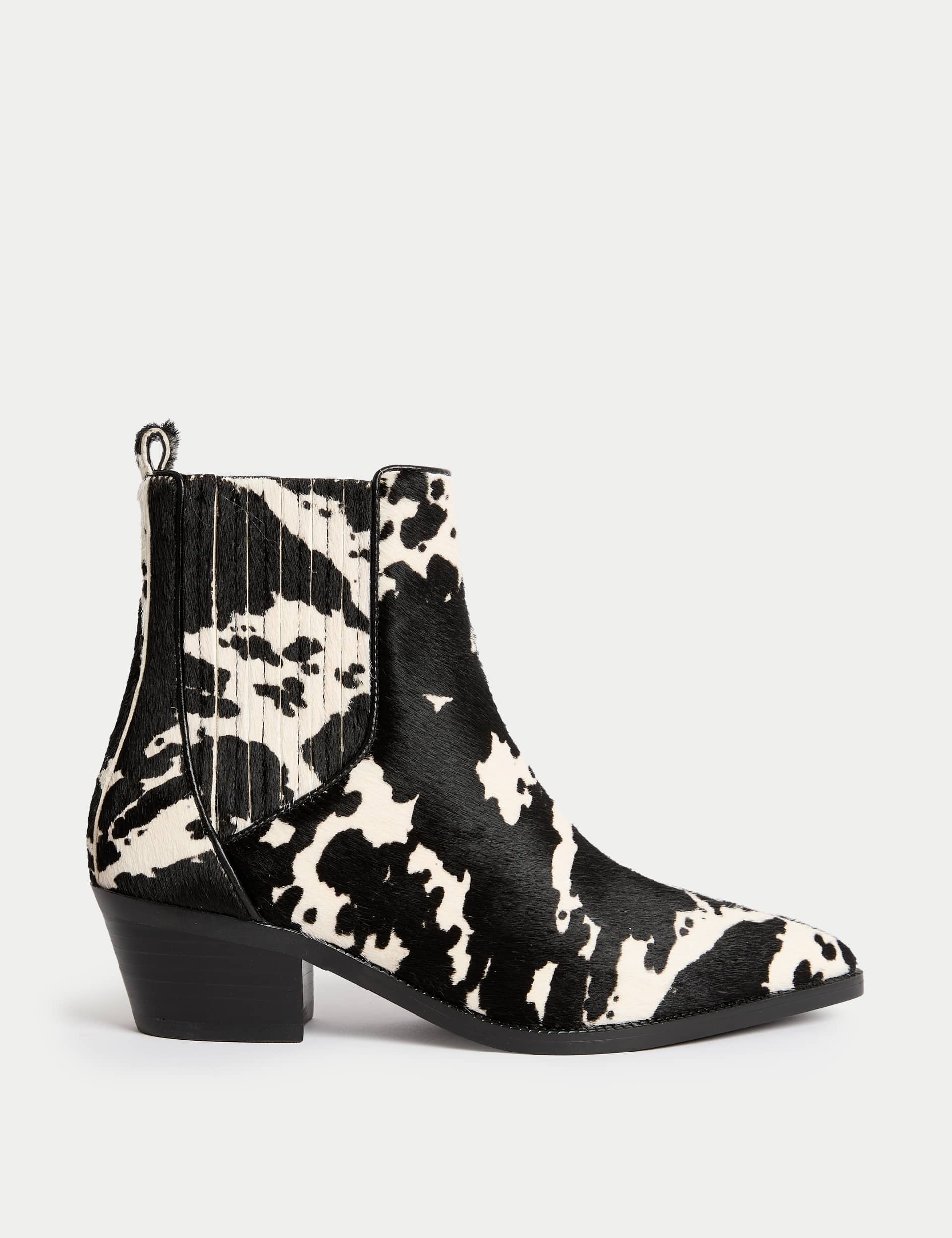 Leather Animal Print Block Heel Ankle Boots
