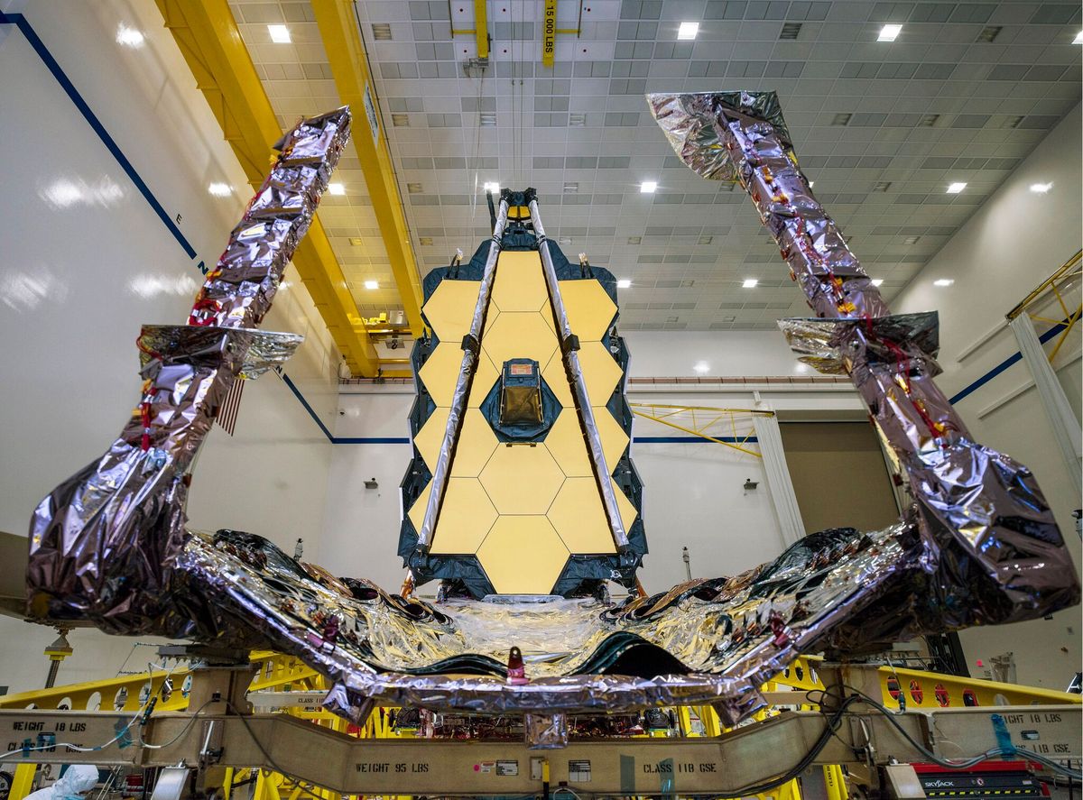 NASA's James Webb Space Telescope, the agency's next giant space telescope, is seen completely assembled for the first time at Northrop Grumman&rsquo;s facilities in Redondo Beach, California in this image released Aug. 28, 2019.