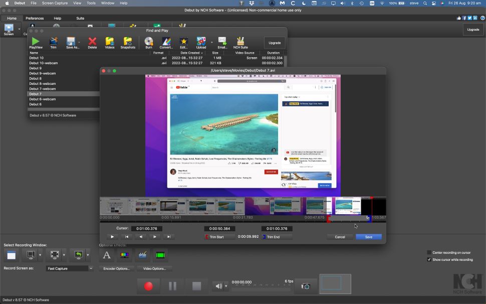 Captura de tela do gravador de tela gratuito NCH Software Debut Video Capture