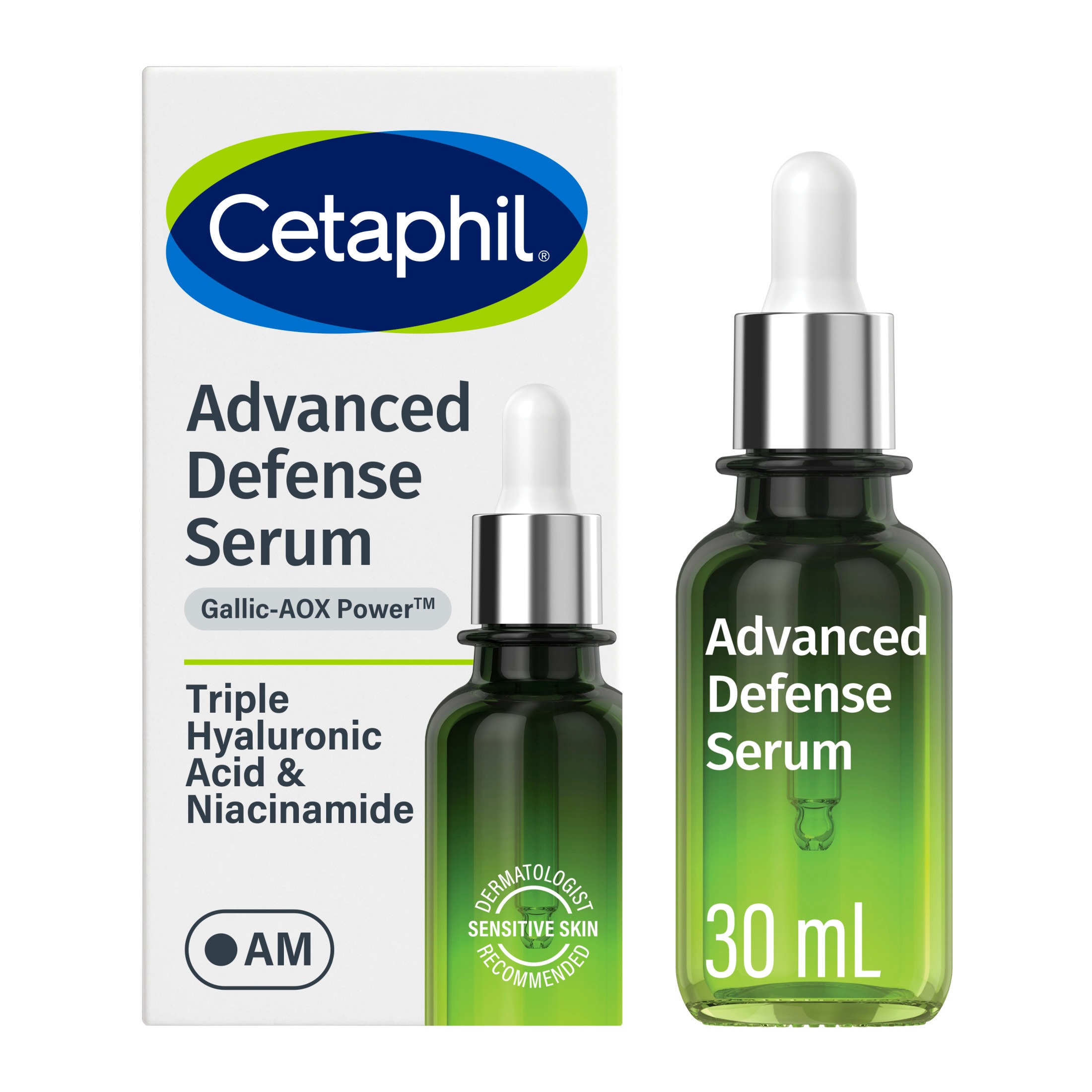 Cetaphil, Cetaphil Advanced Defense Serum | Am Face Serum for Stressed Sensitive Skin | 1 Fl Oz Dropper Bottle | Gallic Acid &amp;amp; Vitamin E