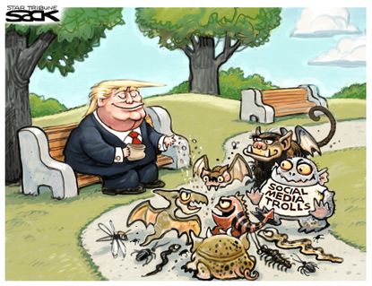 Political Cartoon U.S. Trump Social Media Summit Feeding the Trolls