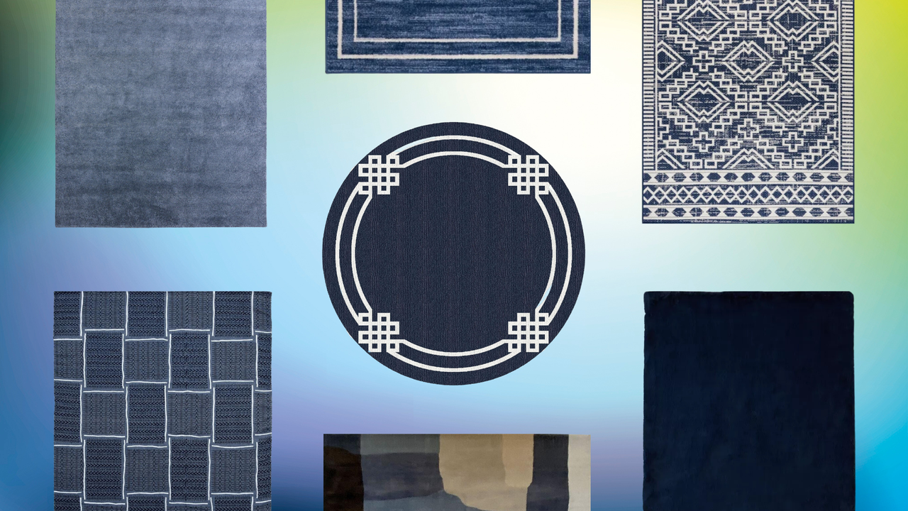 Kathy Kuo Home, Pottery Barn, Wayfair &amp; Urban Outfitters navy blue rugs