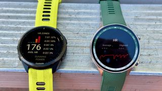 The Garmin Forerunner 965 (left) and OnePlus Watch 2R (right)