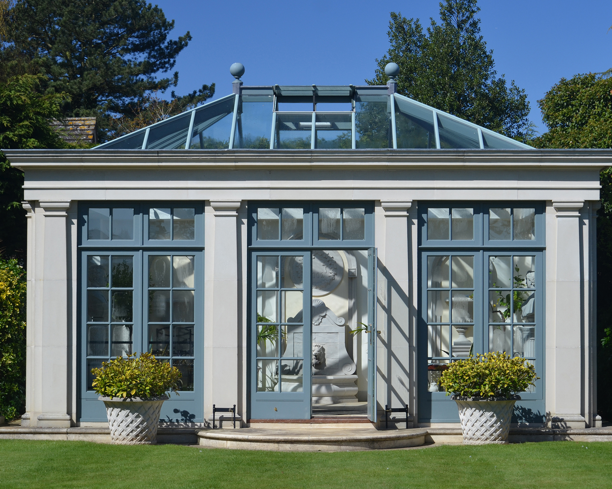 Grey and blue orangery by Haddonstone