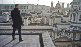 Skyfall Bond stands alone on the rooftop