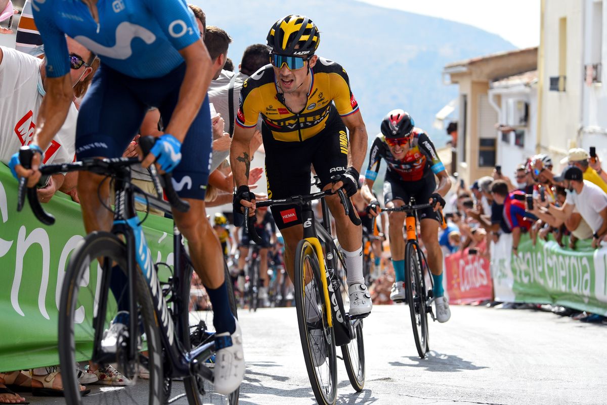 Primoz Roglic (Jumbo-Visma) gets ready to pounce on stage 11