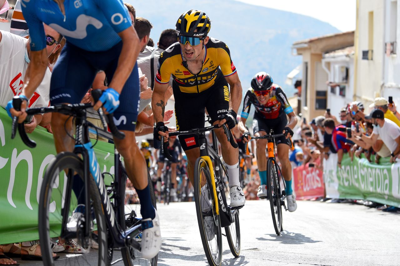 Primoz Roglic (Jumbo-Visma) gets ready to pounce on stage 11