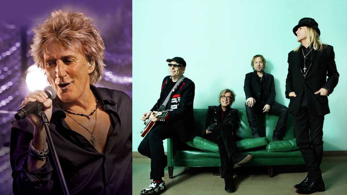 Rod Stewart onstage and Cheap Trick studio portrait