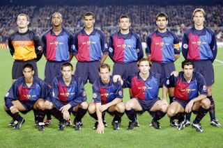 Barcelona players line up ahead of a Champions League game against Sparta Prague in December 1999.