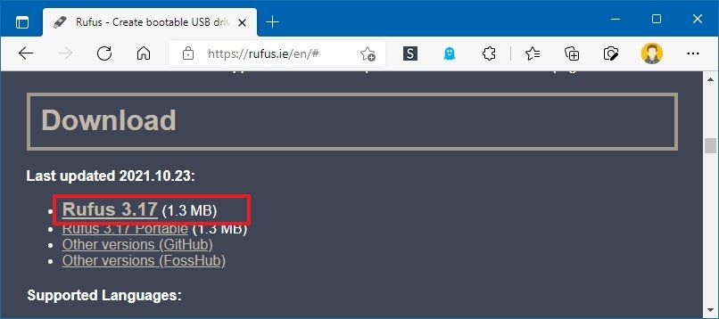 Rufus download page