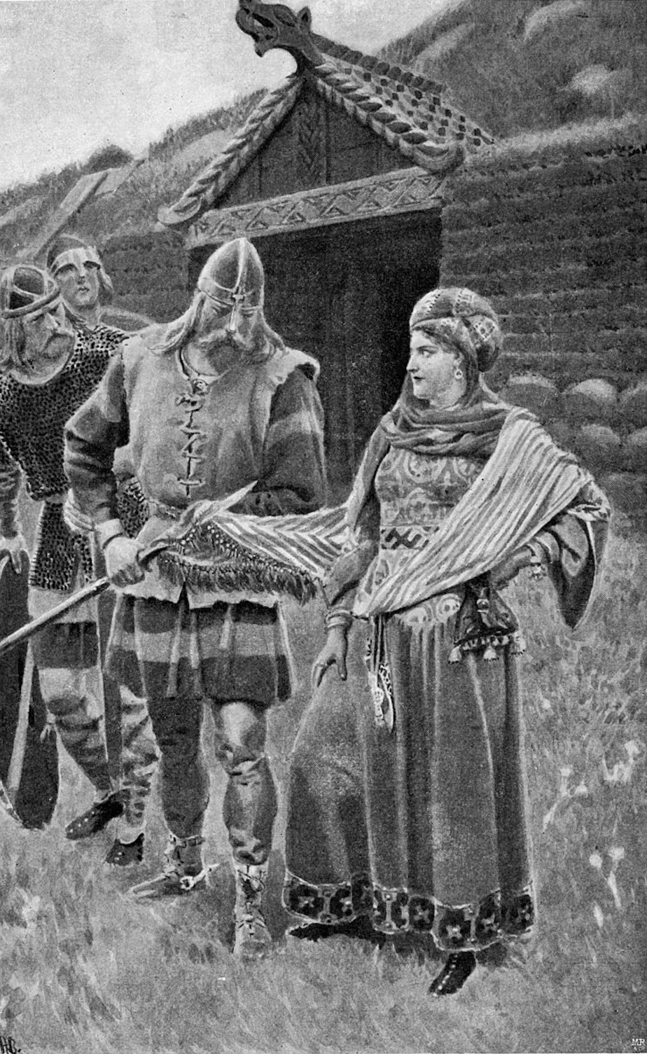 an illustration of a Viking man and woman