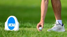 Image of an NCAA player teeing up a ball