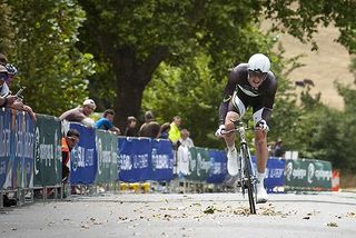 Luke Durbridge approaches the finish to the men's elite time trial during his gold medal ride.