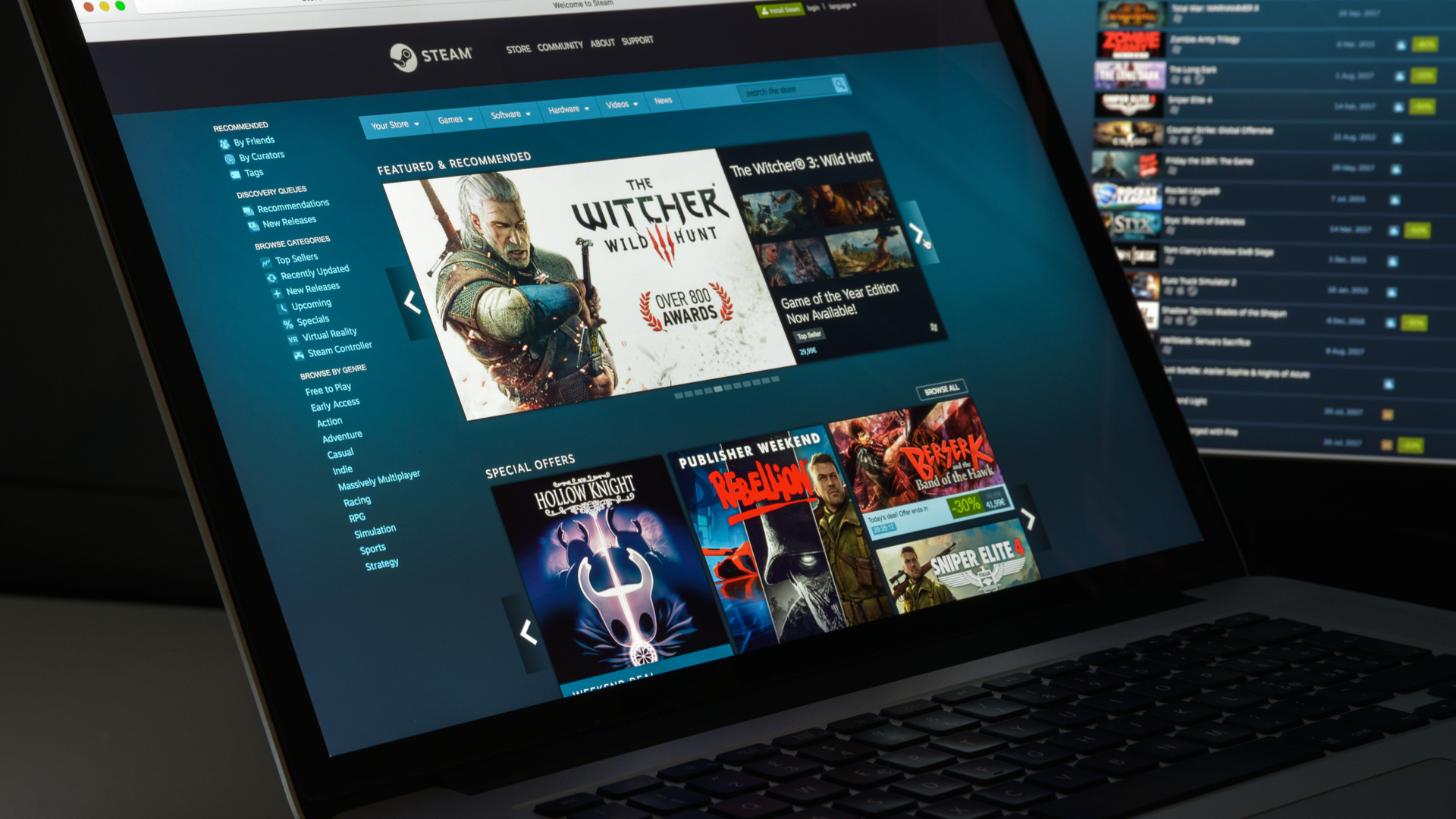 Steam store showing on a Windows laptop