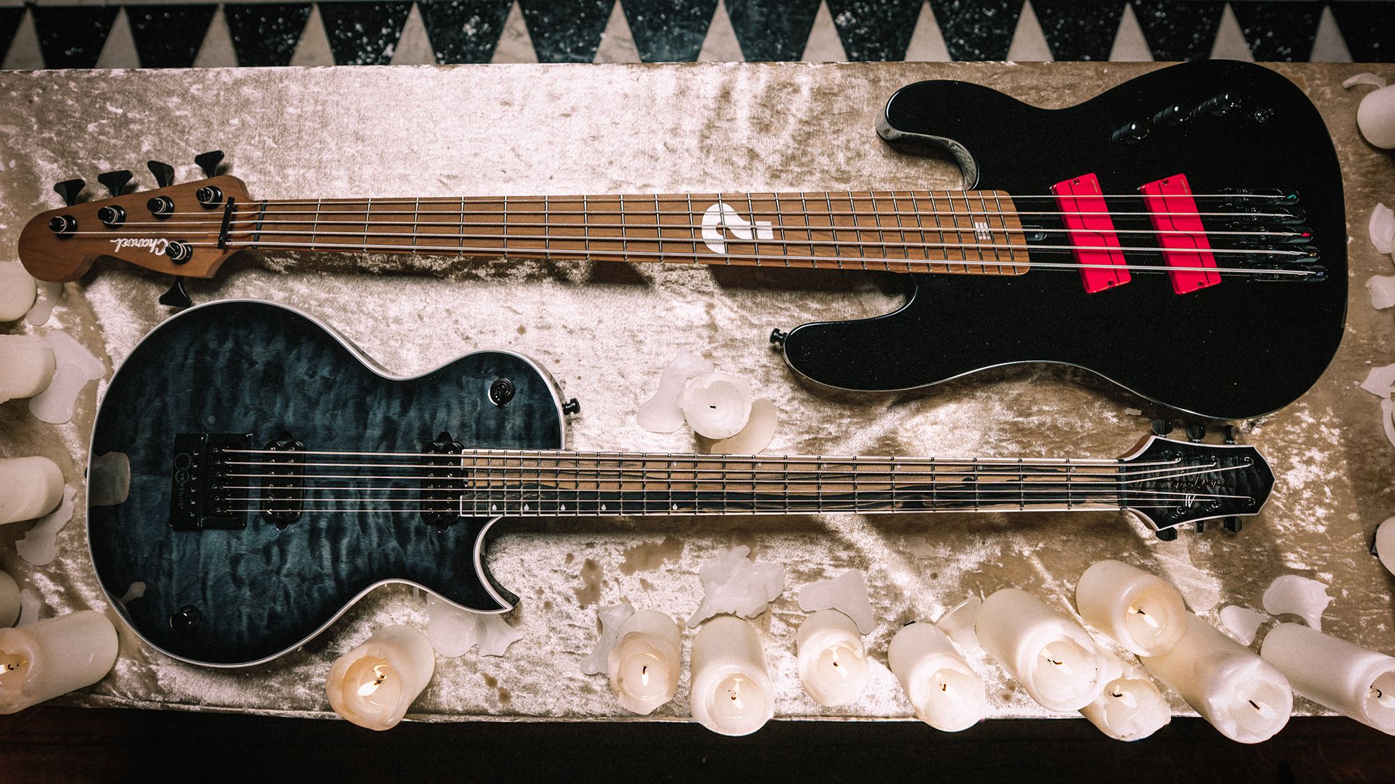 Jackson Pro Plus Series Signature Sleep Token IV Monarkh SC and Charvel Sleep Token III Signature Pro-Mod San Dimas&amp;reg; Bass V