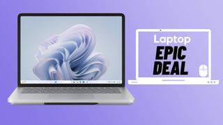Surface Laptop Studio 2 against purple background