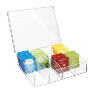 AOZITA 4 PACK Qtip Holder Dispenser + 1 Pack, 5-Compartment Clear Plastic  Bin - Divided Cosmetic Makeup Caddy Organize