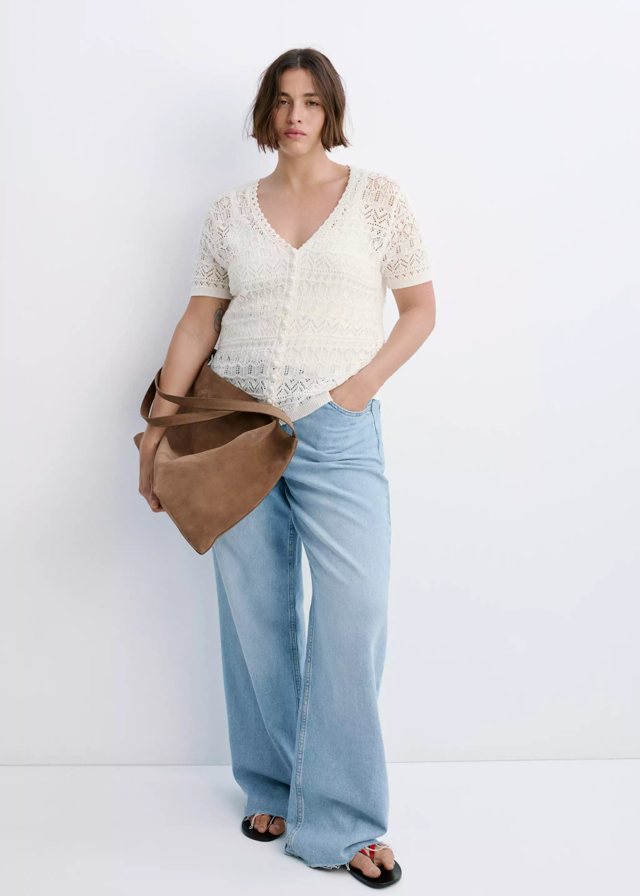Short-Sleeve Openwork Knit Cardigan - Women | Mango United Kingdom