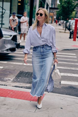 Tyler Joe photographs a NYFW SS24 guest in a street style outfit