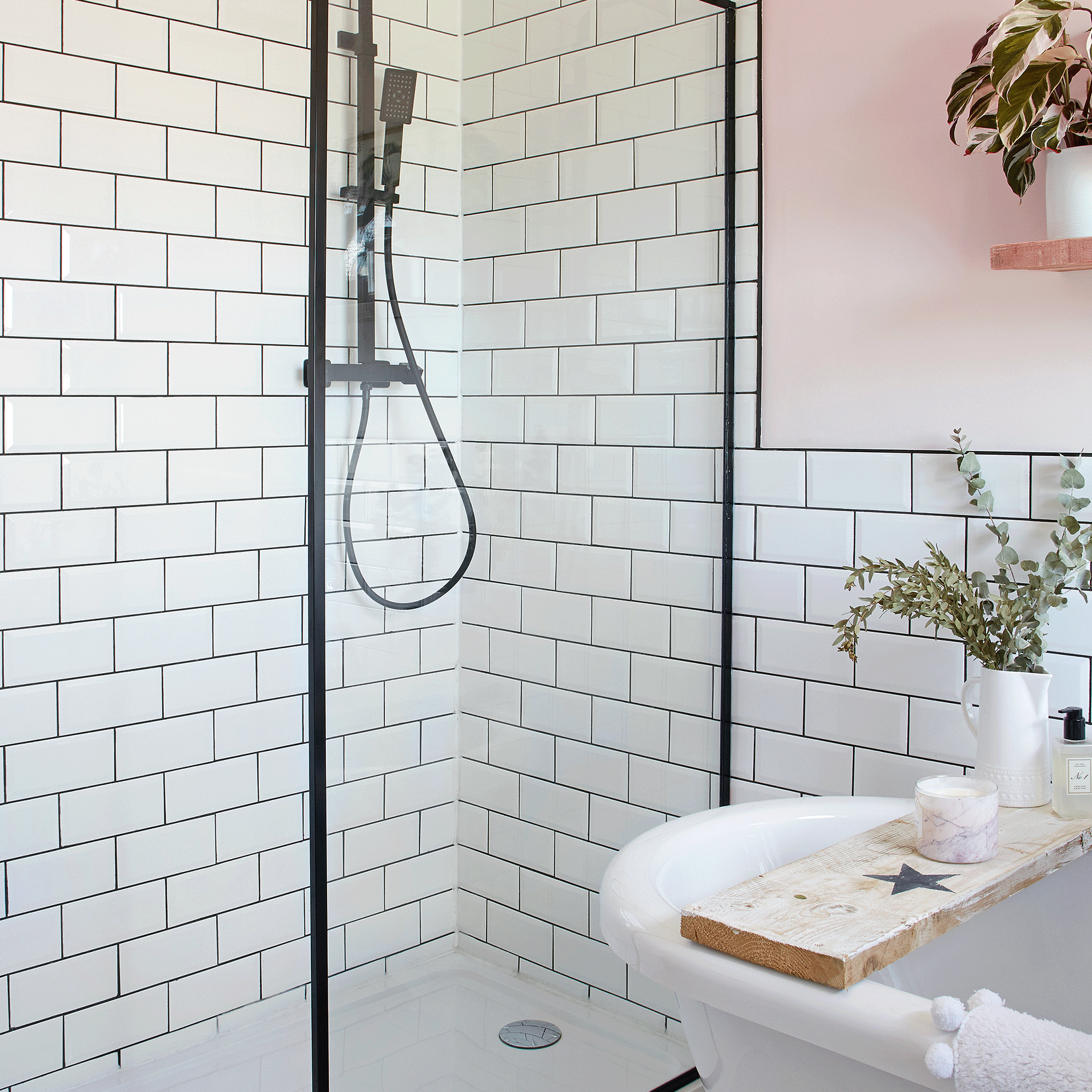 White bathroom with pink walls