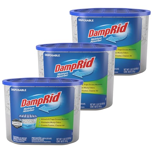 Damprid Fragrance Free Disposable Moisture Absorber &amp;amp; Odor Remover With Activated Charcoal, 18 Oz., 3 Pack, Lasts Up to 60 Days, No Electricity Required