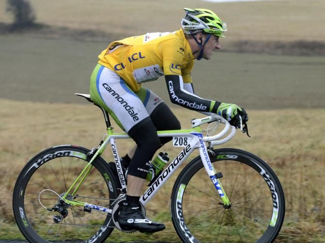 Elia Viviani (Cannondale) wore the leader's yellow jersey during stage 3.