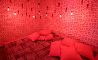 fuchsia-painted room with background 'pink noise'